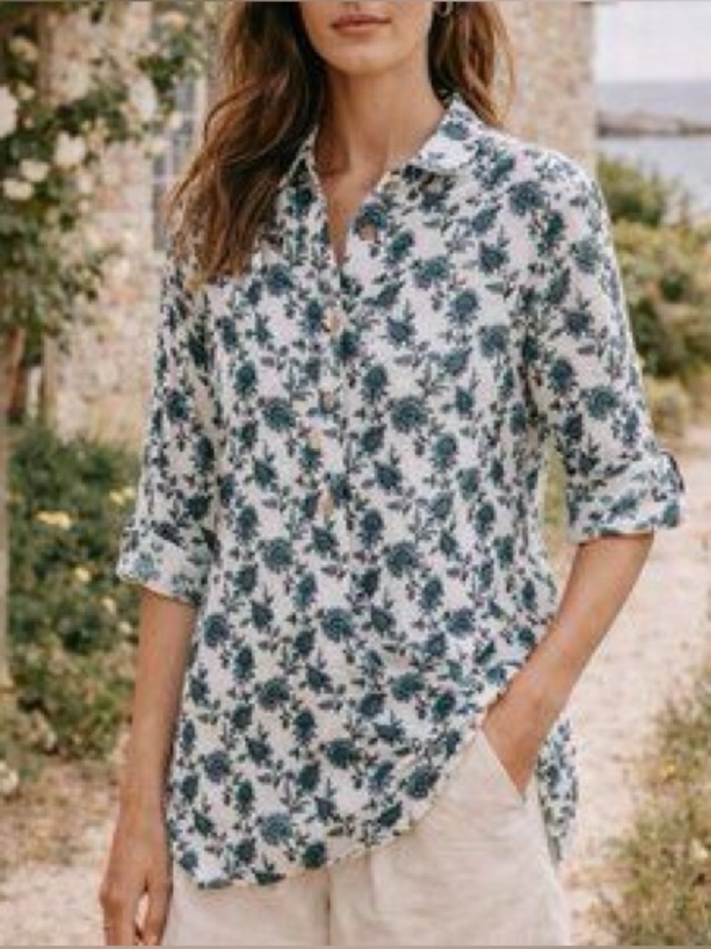 Cynthia Rowley Women’s 100% Linen Tunic Top Size 1X Collared Flowy Lightweight